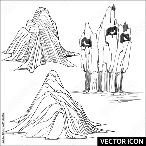 collection of vector icons of rocky islands in the sea