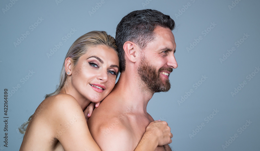 happy sexy couple in love of undressed man and woman embracing, relations happy sexy couple in love of undressed man and woman embracing, relations