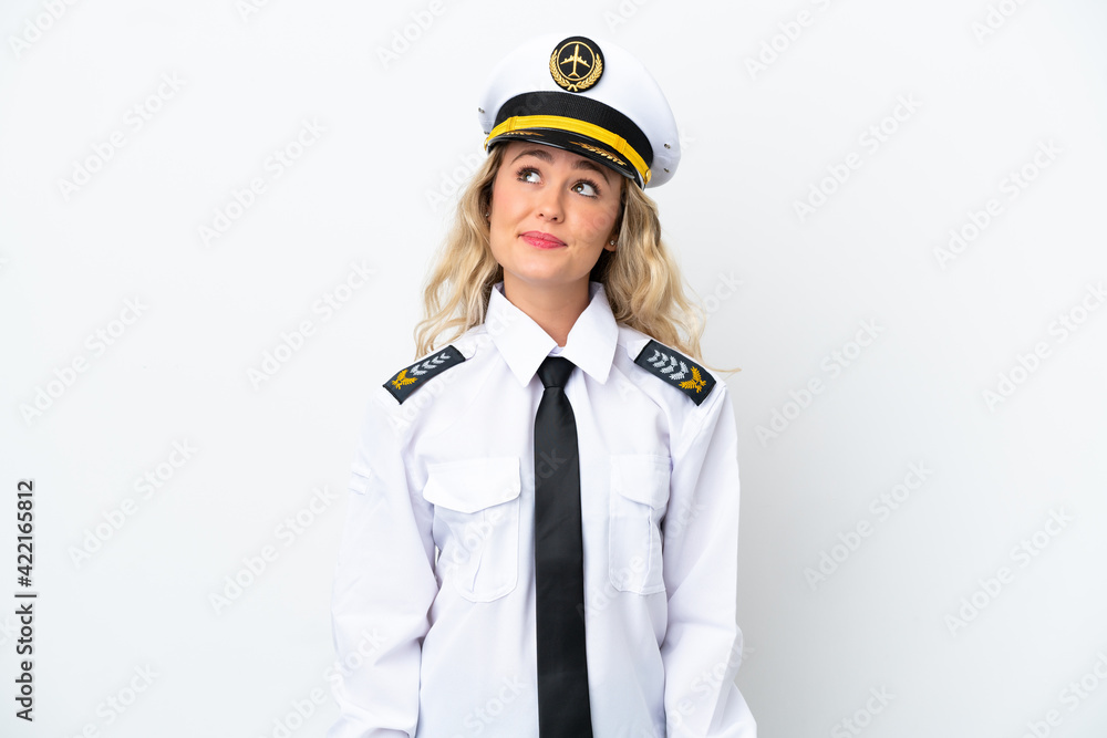Airplane Brazilian pilot isolated on white background and looking up Airplane Brazilian pilot isolated on white background and looking up