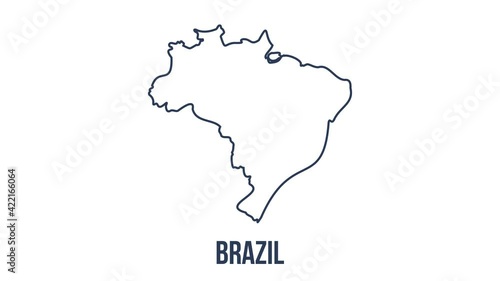 Line animated map showing the state of Brazil from the united state of america. 2d map of Brazil.