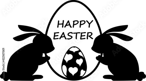 Happy Easter rabbit sign black silhouette vector cut file on isolated background