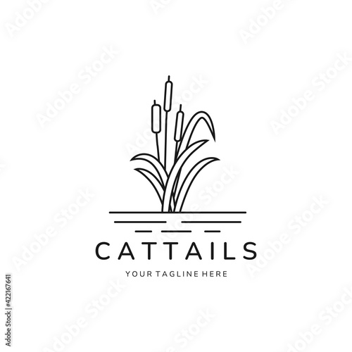 cattails reed line art icon logo vector template illustration design photo