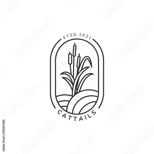 cattails reed line art emblem icon logo vector template illustration design