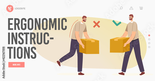 Ergonomic Instructions Landing Page Template. Right and Wrong Manual Handling and Lifting of Heavy Objects