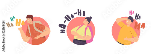 Happiness, Childhood, Jolly Schoolkids, Kids Laughing Concept. Happy Girls and Boys Characters Laugh Expression