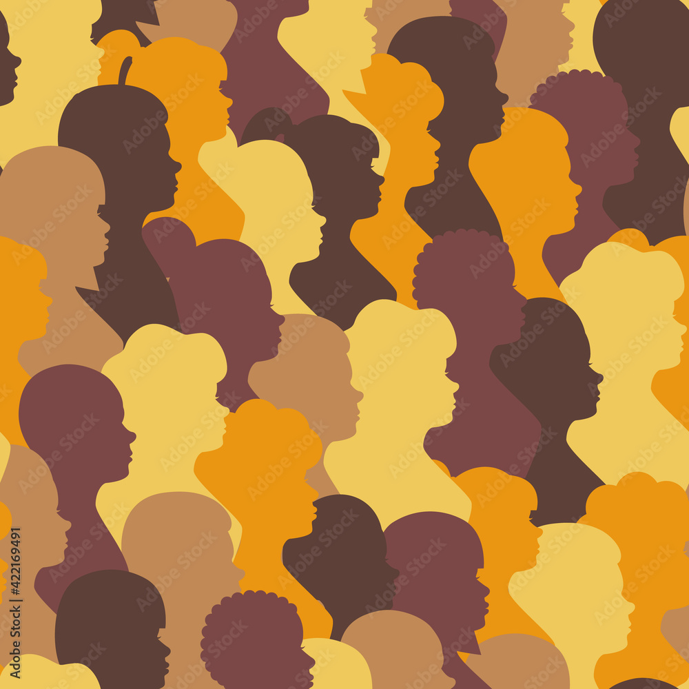 Silhouette people side view seamless pattern earthy colors. Diversity concept. Vector stock illustration. Silhouette people side view seamless pattern earthy colors. Diversity concept. Vector stock illustration.