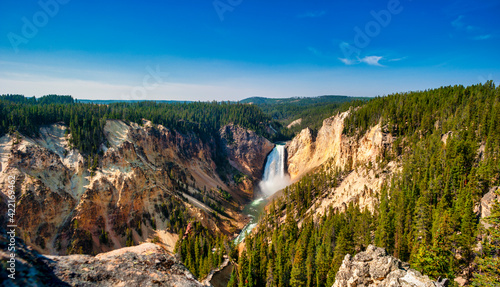 Panoramic of Lower Falls in the Grand Canyon of Yellowstone