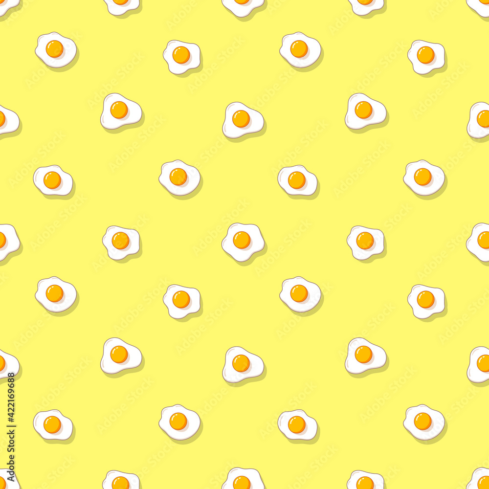 Fried eggs seamless pattern. Simple design for textile wrapping paper Vector illustration isolated on yellow background Fried eggs seamless pattern. Simple design for textile wrapping paper Vector illustration isolated on yellow background