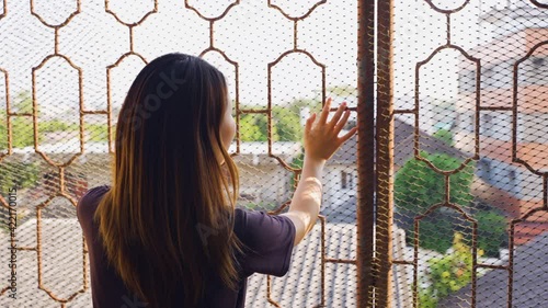 Depressed Asian woman concept of Mental health, imprisonment Human trafficking and broken married