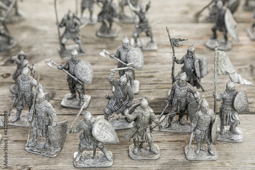 Metal figurines of warriors in miniature