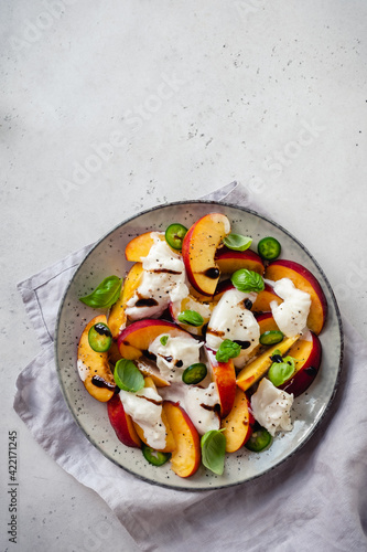 Fresh Summer Salad with Peaches and Buratta Cheese