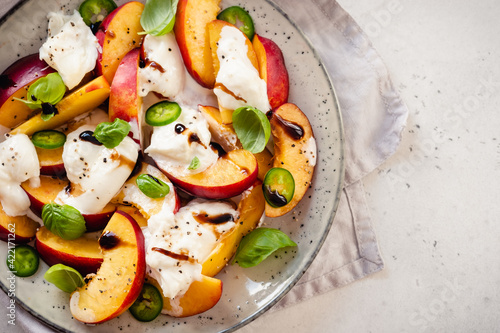 Fresh Summer Salad with Peaches and Buratta Cheese