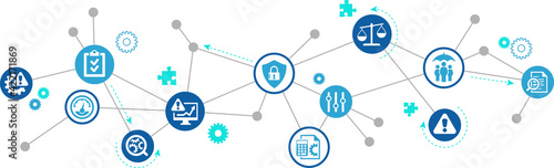 risk management vector illustration. Concept with icons related to risk analysis or risk assessment / identification in business, in a company or in finance.