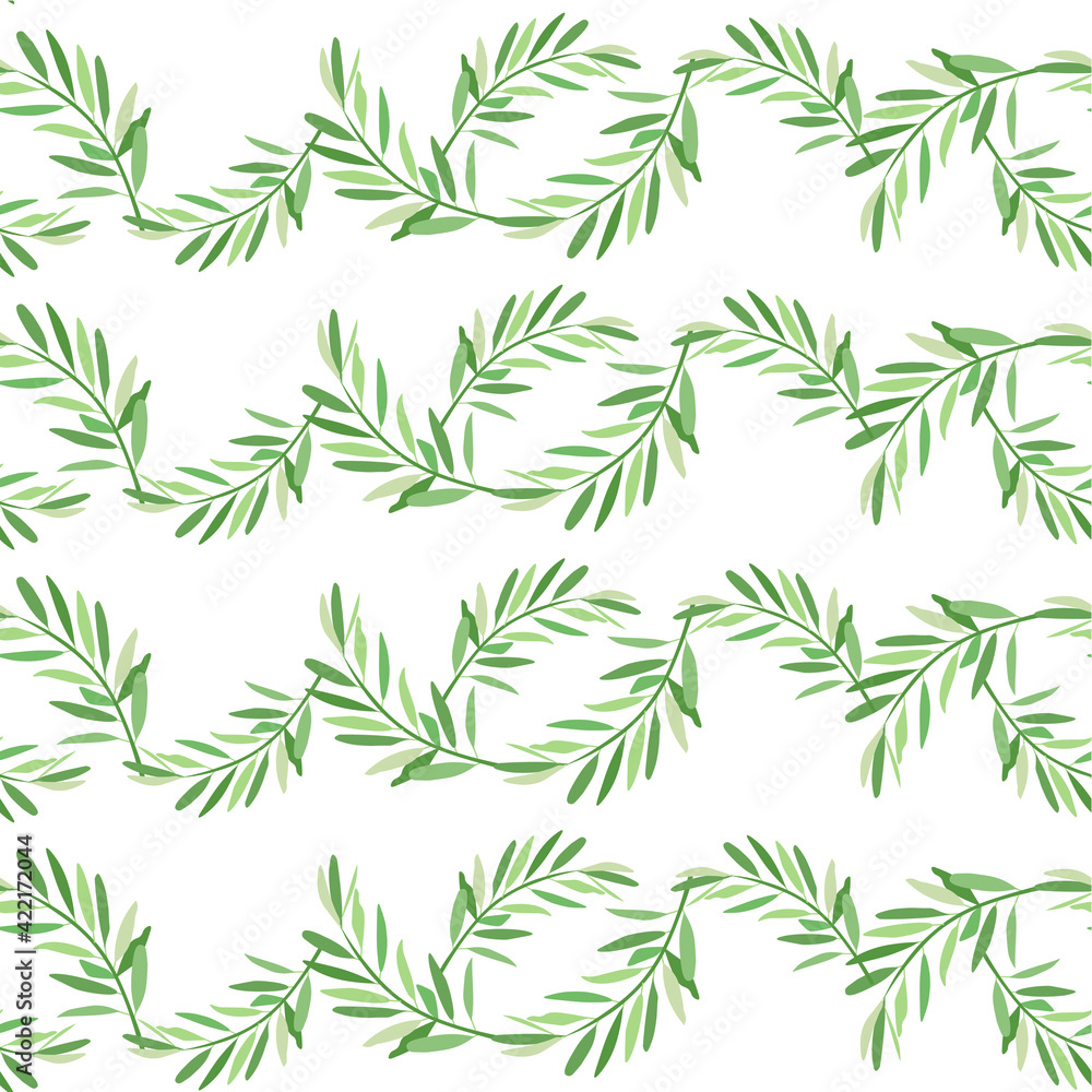 Fototapeta premium Olive branch green seamless pattern on white art design elements stock vector illustration for web, for print, for fabric print