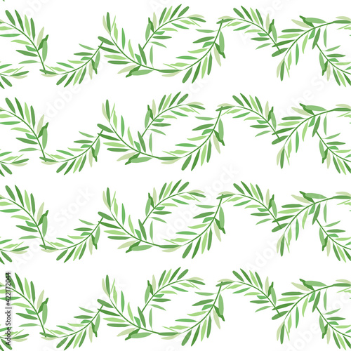 Fototapeta Naklejka Na Ścianę i Meble -  Olive branch green seamless pattern on white art design elements stock vector illustration for web, for print, for fabric print