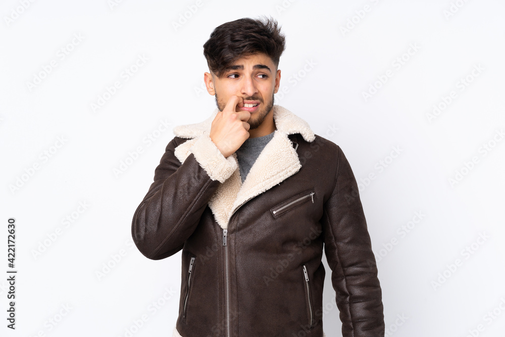 Arabian handsome man over isolated background nervous and scared Arabian handsome man over isolated background nervous and scared