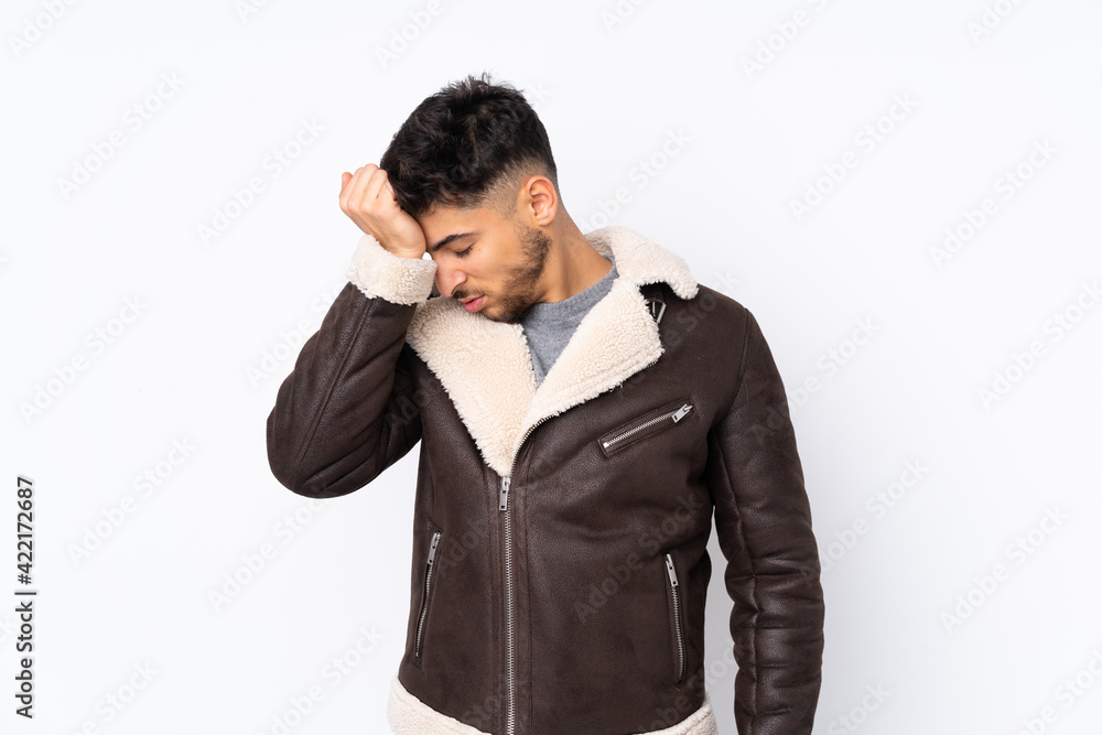 Arabian handsome man over isolated background with headache Arabian handsome man over isolated background with headache