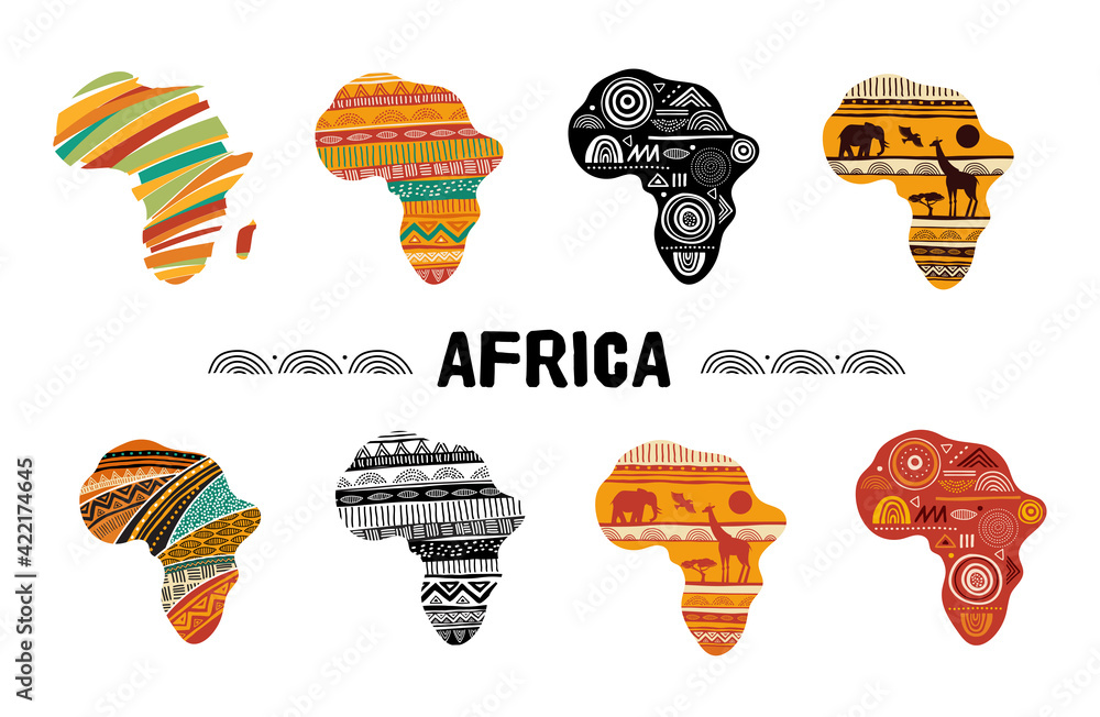 Africa patterned map, collection of logo design. Banner with tribal ...