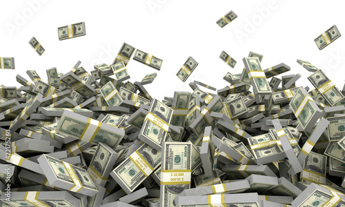 Obraz na plátně money heap falling cash us dollars siolated on white