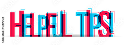 Helpful Tips! Red-blue overlapped letters isolated on a white background. Vector illustration.