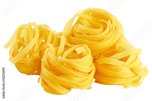 pasta, tagliatelle, fettuccine isolated on white background, clipping path, full depth of field