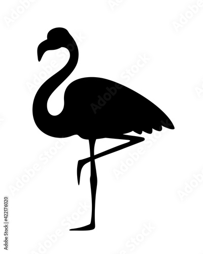 Vector black silhouette of a tropical flamingo bird isolated on a white background.
