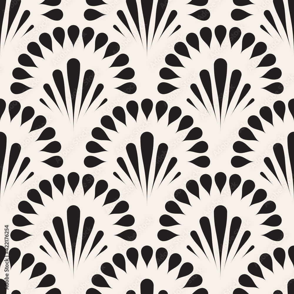 Vector seamless pattern. Geometric floral background. Repeating texture with petals. - obrazy, fototapety, plakaty 