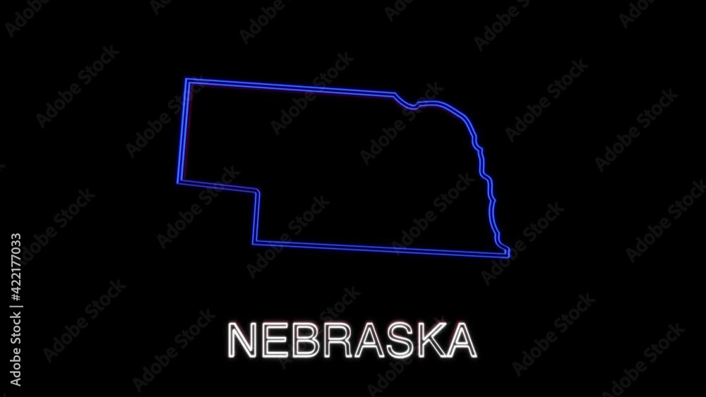 Neon animated map showing the state of Nebraska from the united state of america. 2d map of Nebraska. Neon animated map showing the state of Nebraska from the united state of america. 2d map of Nebraska.