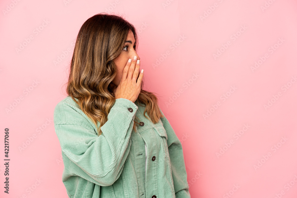 Young caucasian woman isolated being shocked because of something she has seen. Young caucasian woman isolated being shocked because of something she has seen.