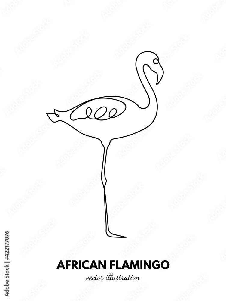 Fototapeta premium Flamingo outline. Continuous single line. Animal contour. Linear logo