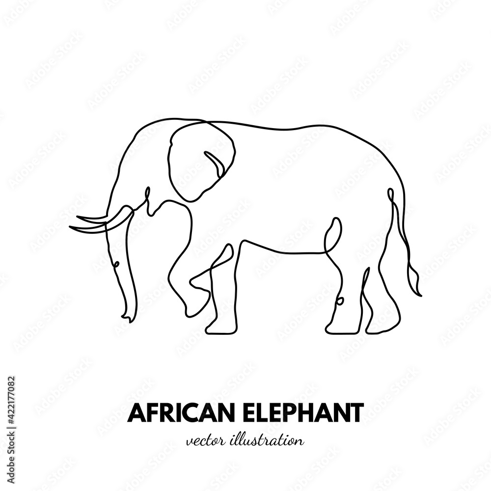 Elephant outline. Continuous single line. Animal contour. Linear logo