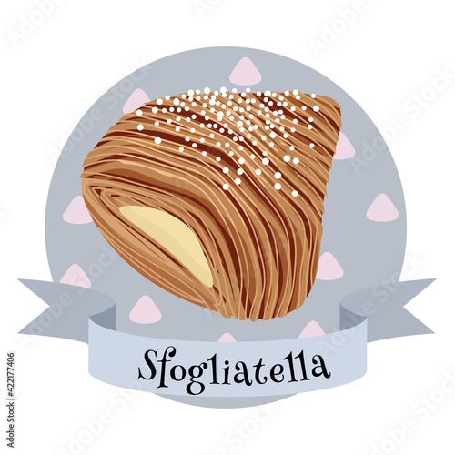 Sfogliatella traditional Italian dessert. Colorful illustration in cartoon style. photo