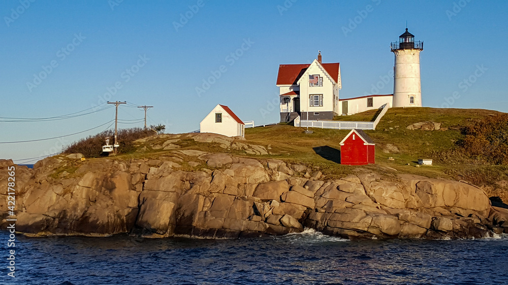 Nubble Lighthouse on an island in Maine