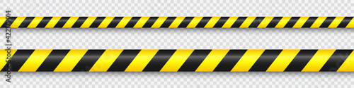 Realistic yellow barricade tape. Police warning line. Danger or hazard stripe. Under construction sign. Vector illustration.