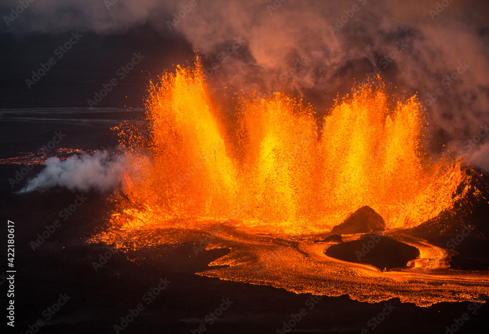 Aerial view of the 2014 Bardarbunga eruption at the Holuhraun fissures, Central Highlands, Iceland