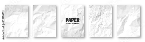 Realistic white crumpled paper texture. Isolated rough grunge old blank. Torn edges. Vector illustration.