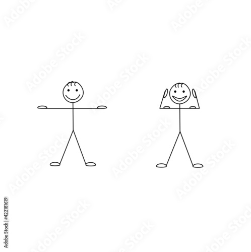 sports, healthy lifestyle, happy person sketch strongman pictogram isolated on white background