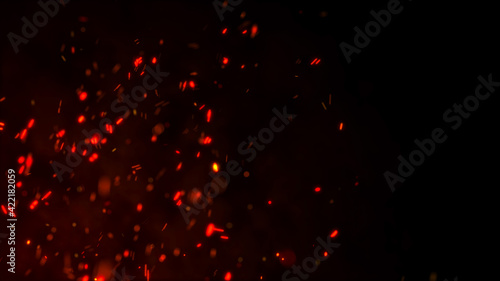 Fire sparks background. Fire flying sparks. Burning red sparks. Abstract dark glitter fire particles lights. 3D rendering.