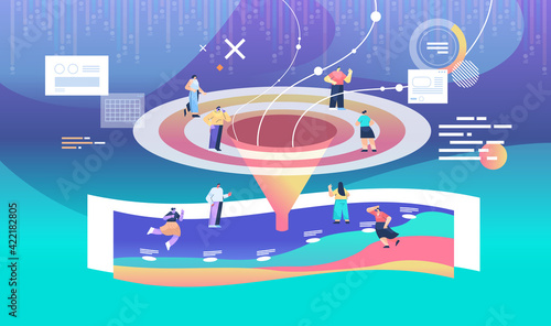businesspeople customers or employees sales funnel cone internet marketing concept horizontal