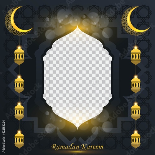 Ramadan kareem background for social media post design template. crescent moon and lantern element. Islamic backgrounds for posters, banners, greeting cards and social media post template.