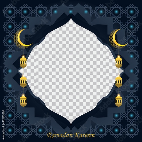 Ramadan kareem background for social media post design template. crescent moon and lantern element. Islamic backgrounds for posters, banners, greeting cards and social media post template.