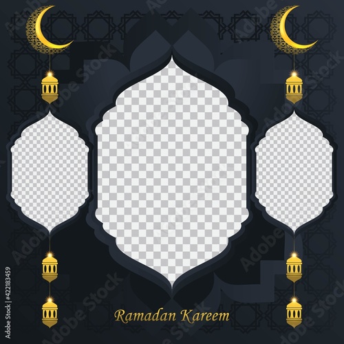 Ramadan kareem background for social media post design template. crescent moon and lantern element. Islamic backgrounds for posters, banners, greeting cards and social media post template.