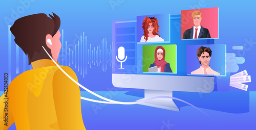 mix race businesspeople discussing during video call virtual conference online communication self isolation