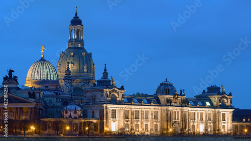 Dresden at night, skyline with Frauenkirche