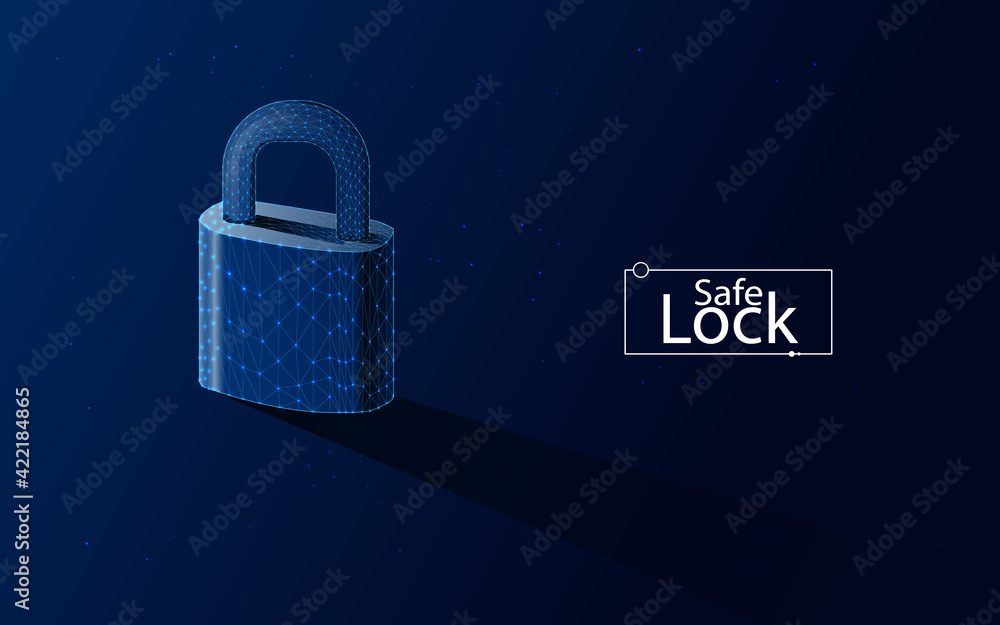 Closed padlock. symbol of security, protection, reliability, privacy and other concepts.wireframe, plexus,vector, dark-blue background,dots,triangle,low poly - obrazy, fototapety, plakaty 