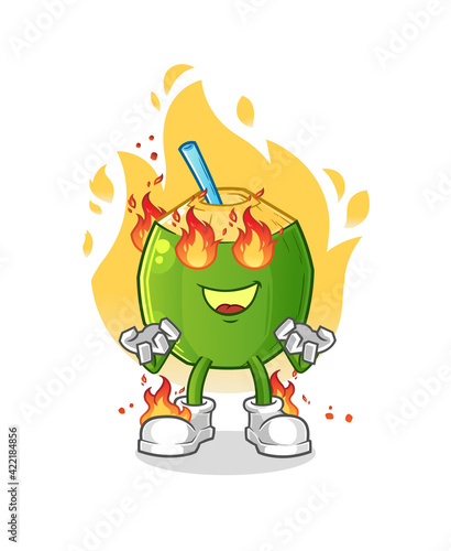 coconut drink on fire mascot. cartoon vector