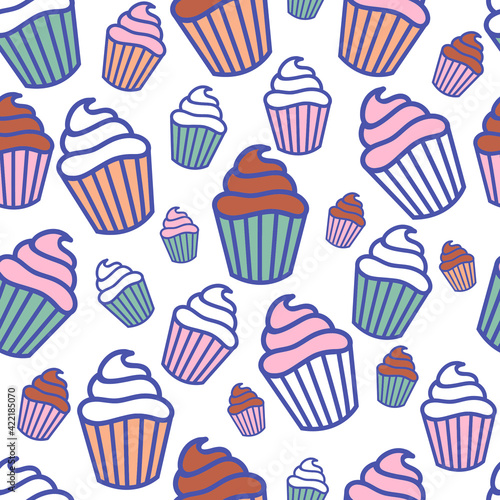 Vector Cupcake White seamless pattern background. Perfect for fabric, scrapbooking, wallpaper projects.