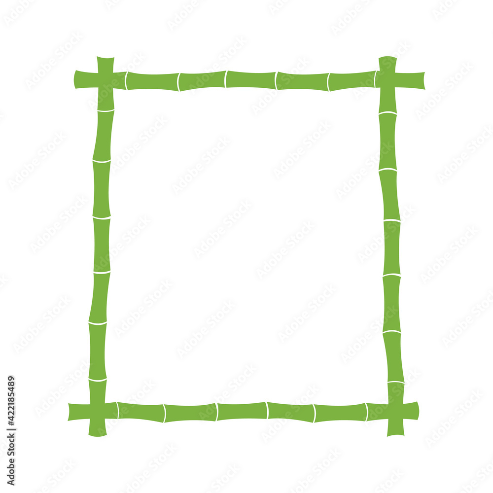 Bamboo grass frame with leafs isolated on white background. Vector illustration