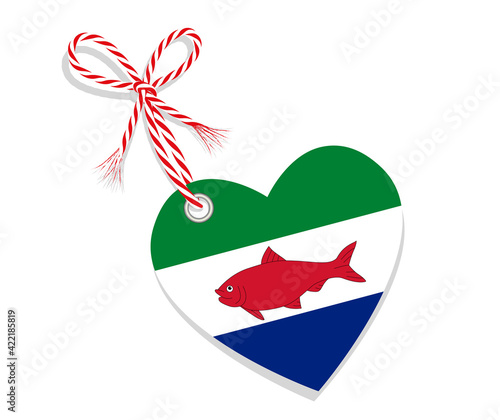 Fahne als Herz  „I Love Bundesgebiet Venezuela“ mit Kordel-Schleife,
Vektor Illustration isoliert auf weißem Hintergrund
