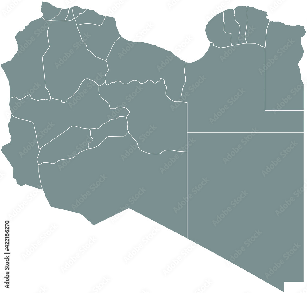 Gray vector map of the State of Libya with white borders of its districts